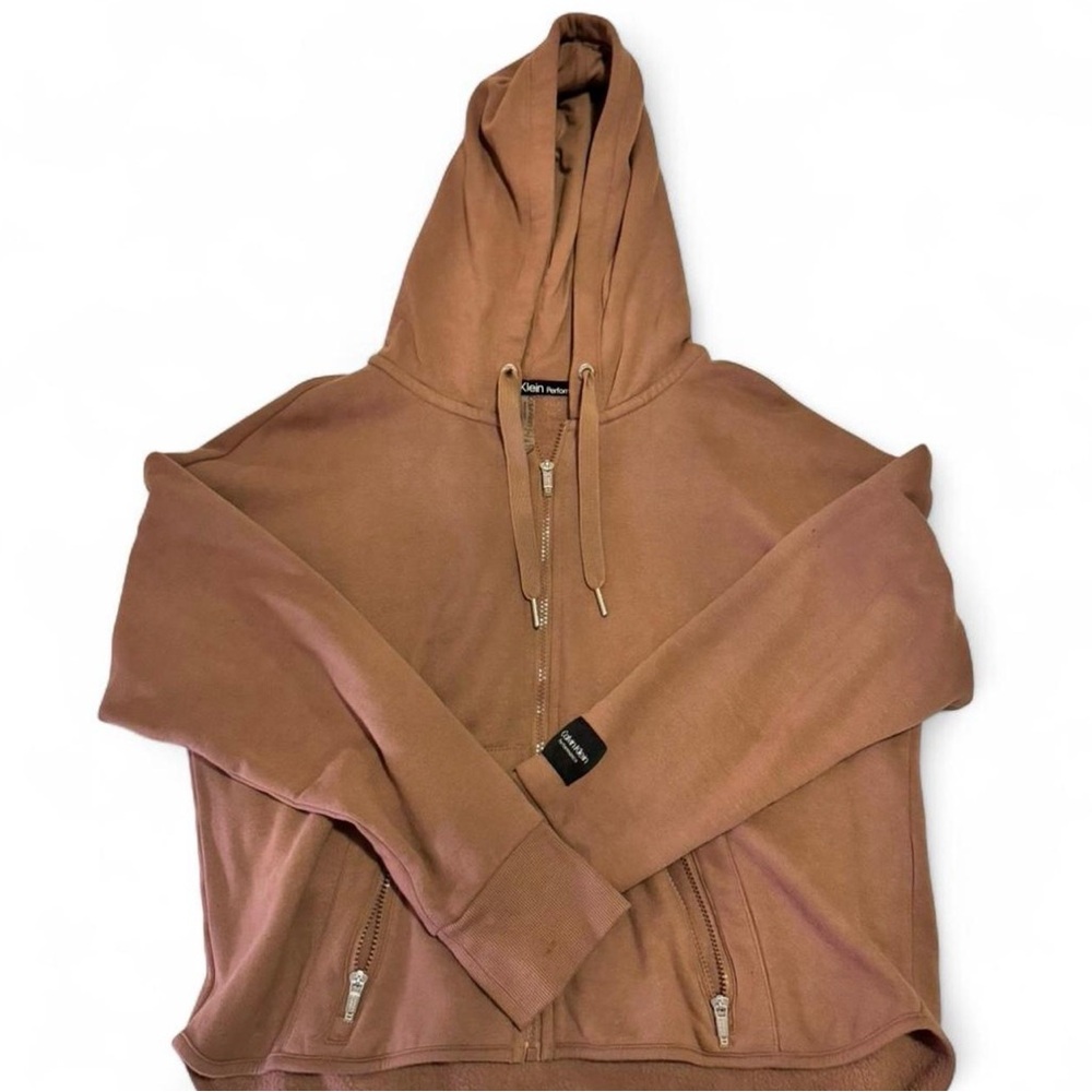 Calvin Klein Taupe Brown Zip-Up Hooded Sweatshirt